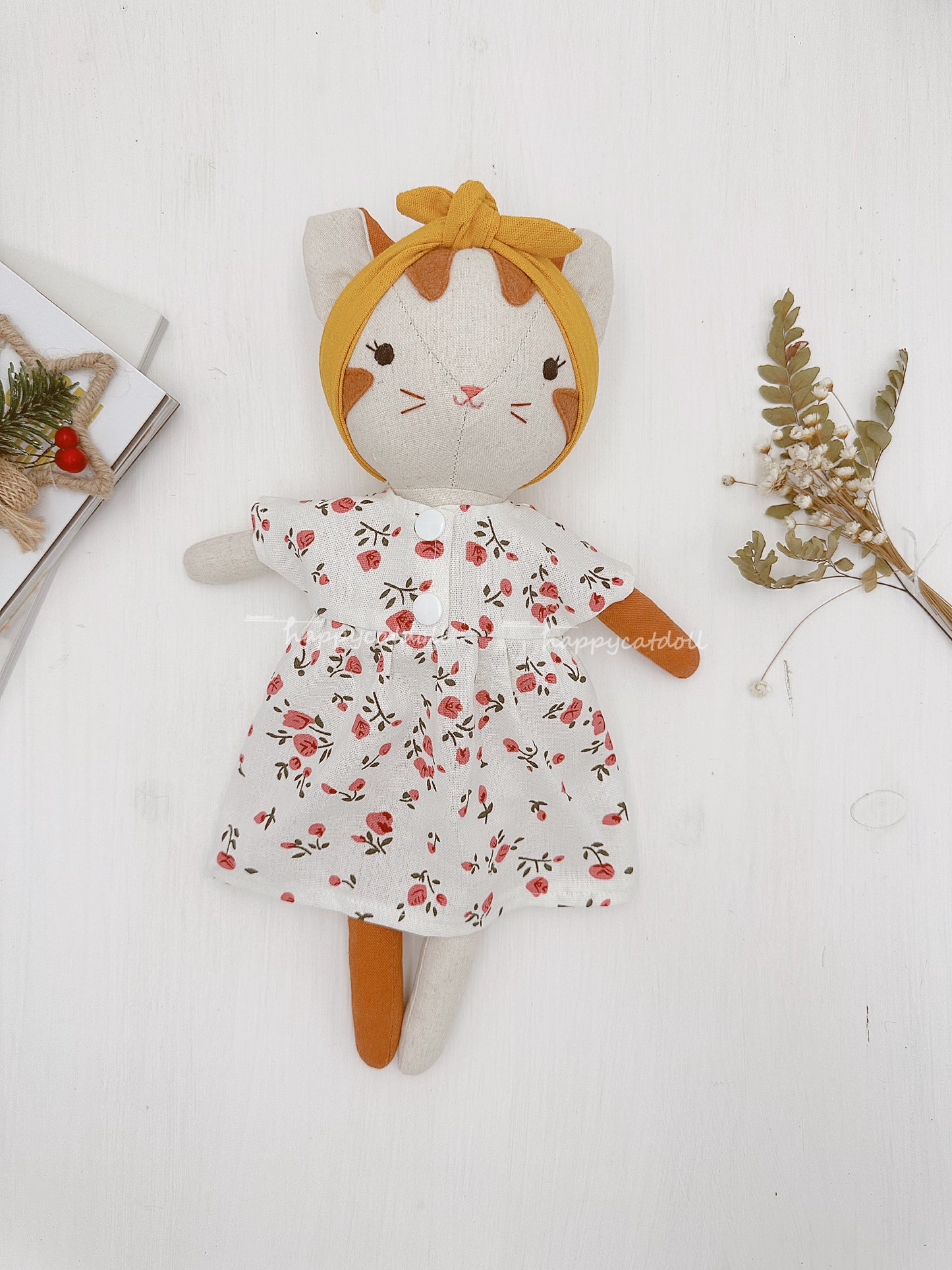 Cat doll with floral dress