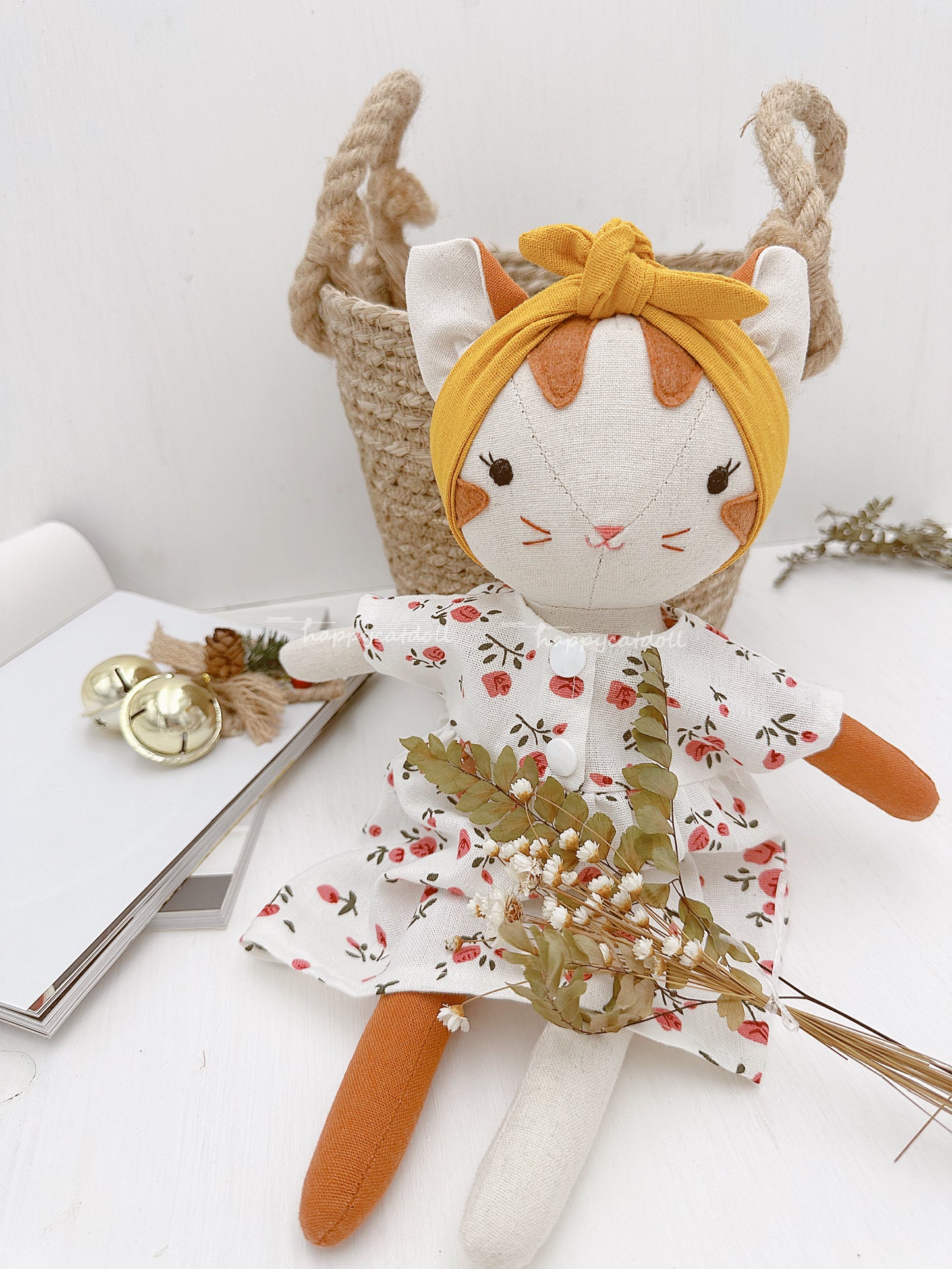 Cat doll with floral dress