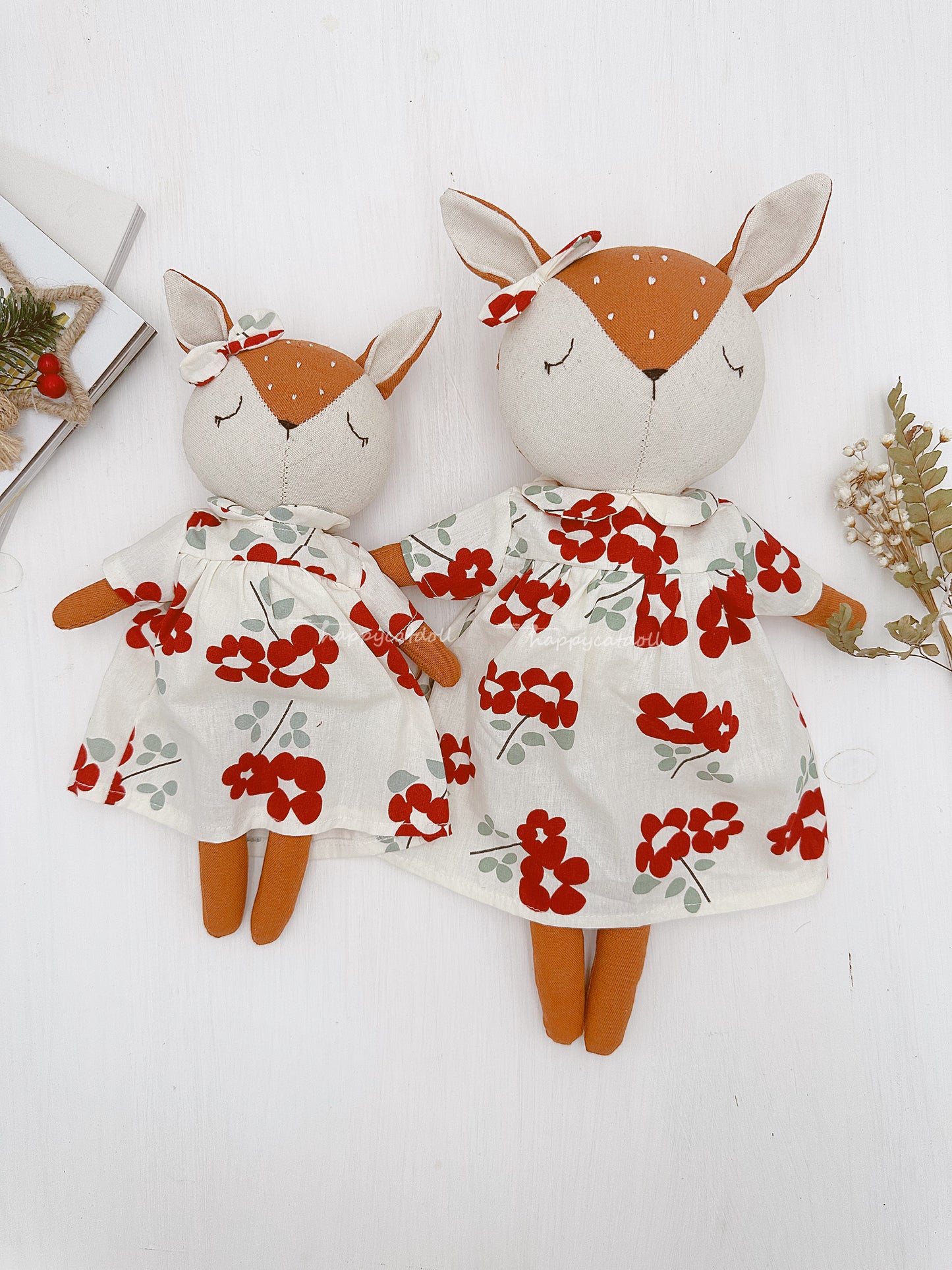 Deer doll with red flowers dress