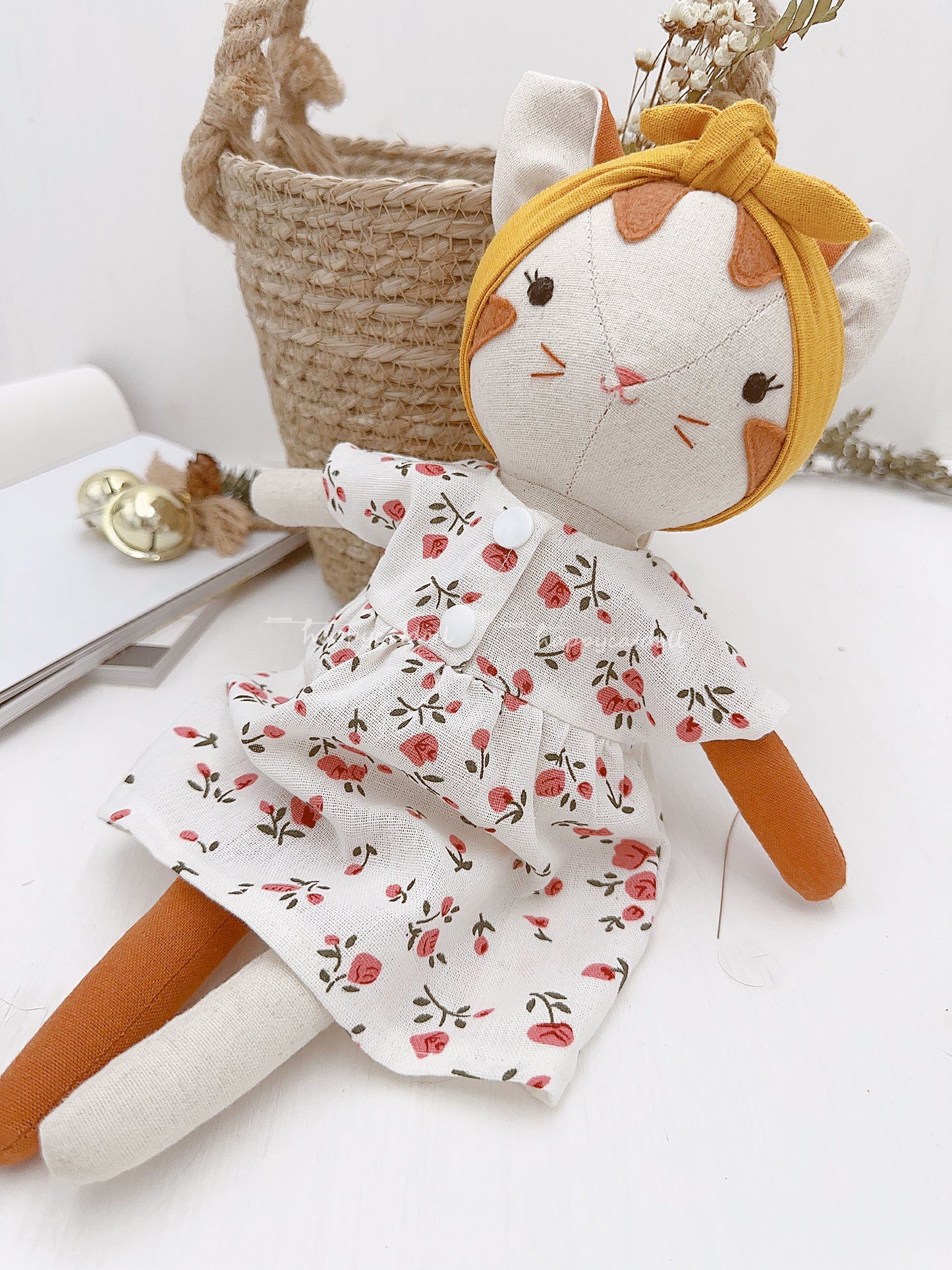 Cat doll with floral dress