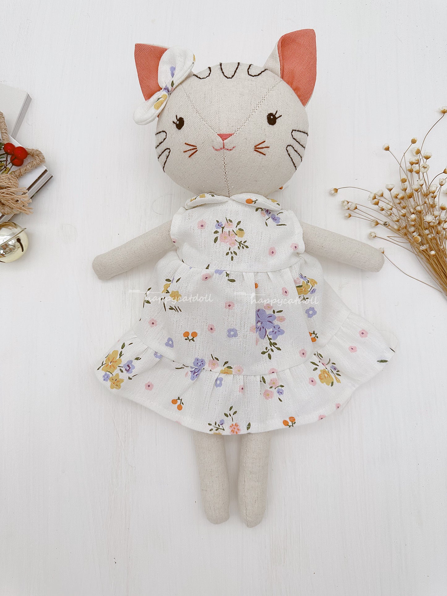 Two cute cat dolls with floral dresses