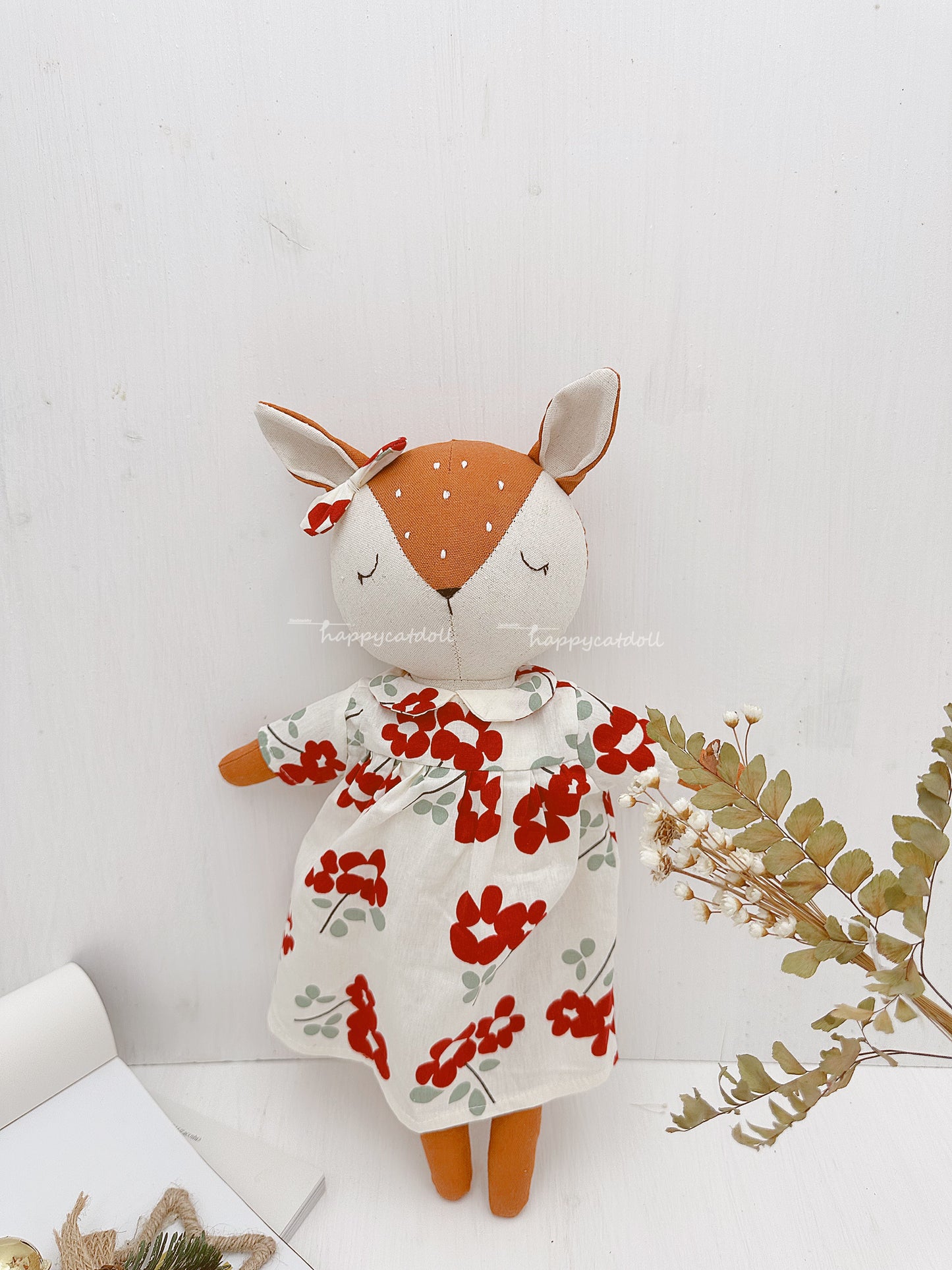 Deer doll with red flowers dress