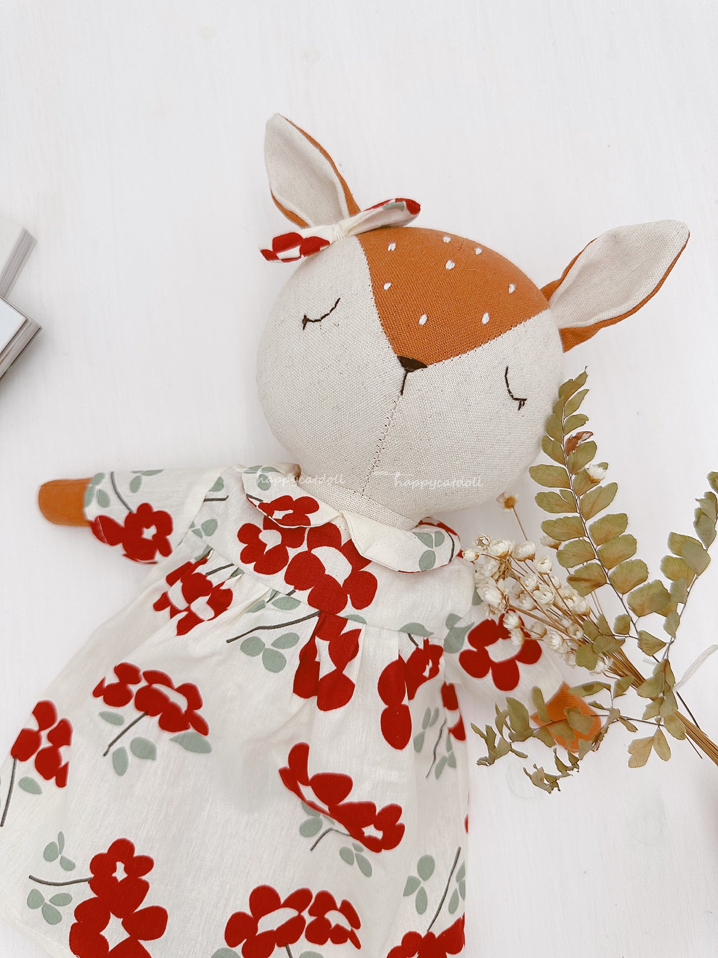 Deer doll with red flowers dress