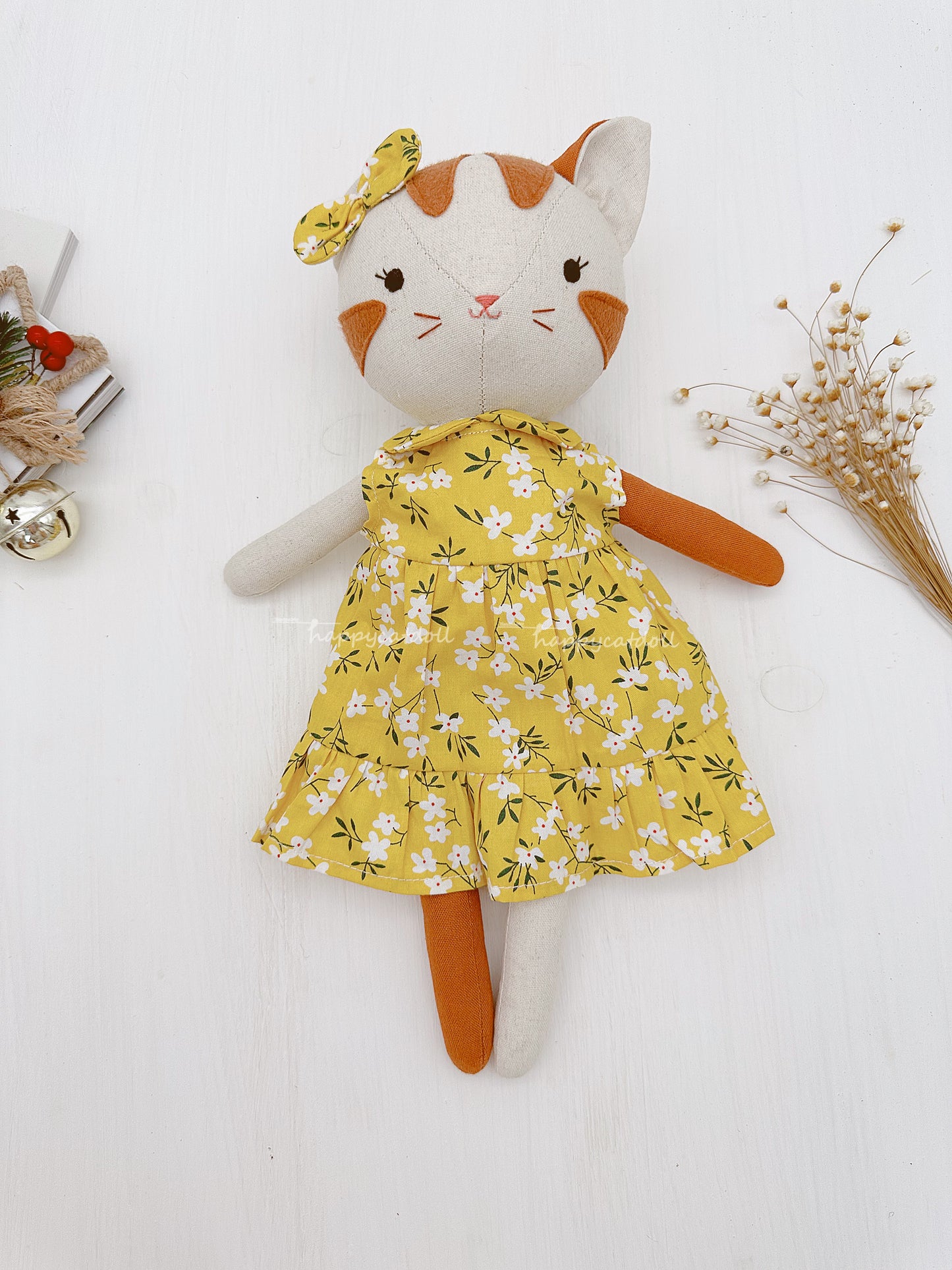 Two cute cat dolls with floral dresses