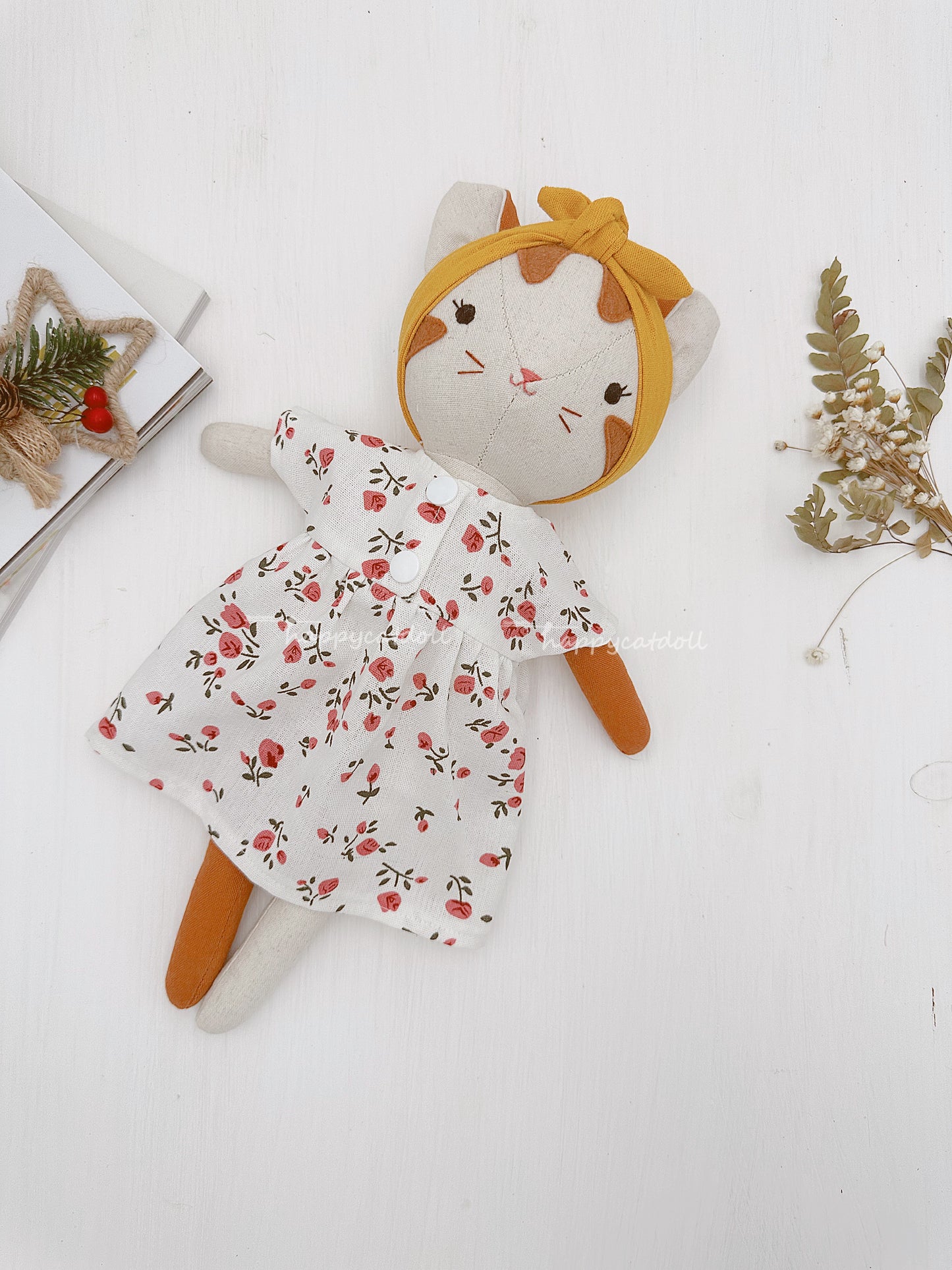 Cat doll with floral dress