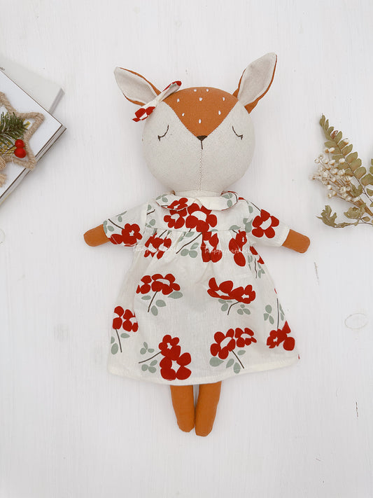 Deer doll with red flowers dress